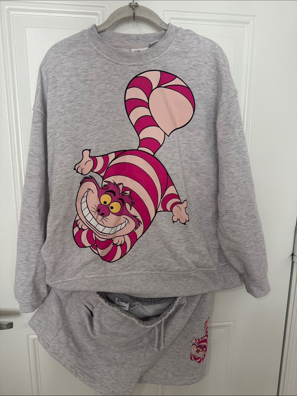 Disney Grey Sweatshirt with Pink Cheshire Cat Graphic